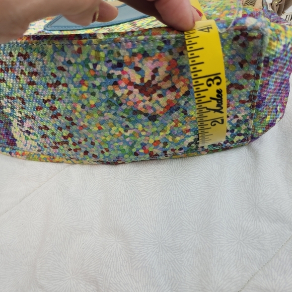 Oilily multi color artsy canvas bag  tan adjustable canvas strap blue pocket OS - Picture 13 of 16